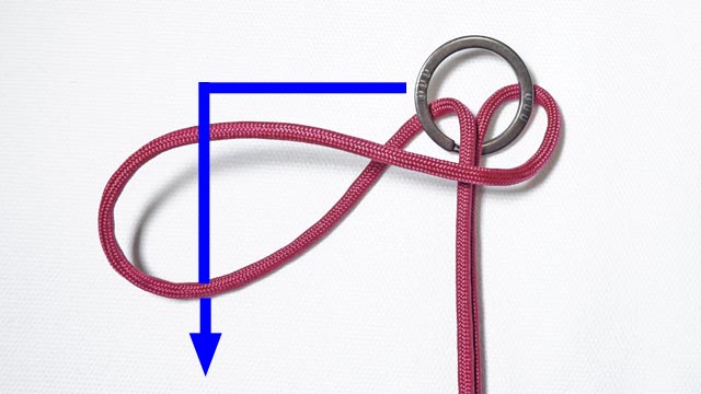 リングに紐を取り付ける結び方、カウヒッチ（ひばり結び）ブルヒッチキャッツポウ